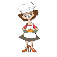 birthday greeting card with funny woman and pie