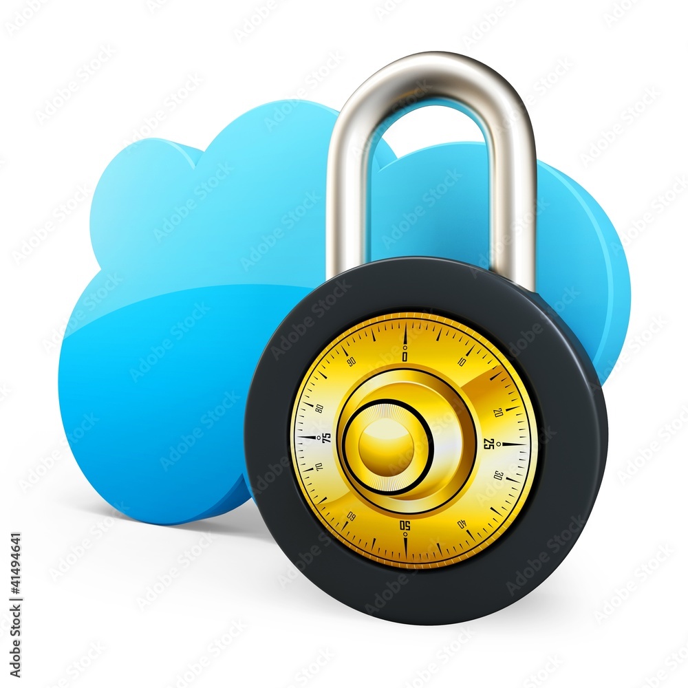 Poster 3d cloud computing security concept with padlock
