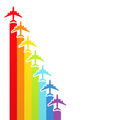 Background with rainbow airplanes. Vector illustration.