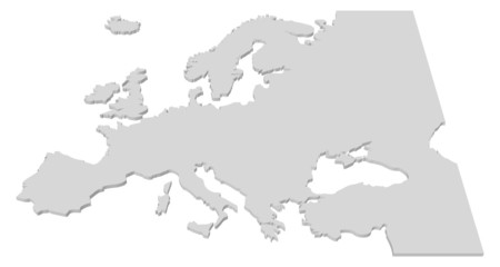 3D Black and White Country Map of Europe