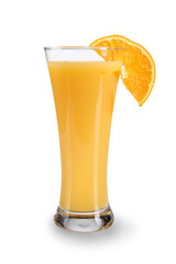 Glass of orange juice on white background