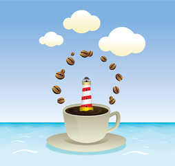 coffee cup with summer sea graphic