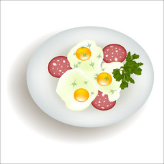 vector plate Scrambled Eggs sausage isolated on white background