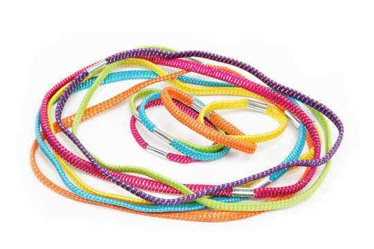 colorful hair elastic bands on white background
