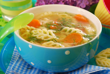 chicken soup with noodle for child