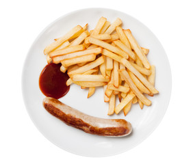 Fried sausage with fries