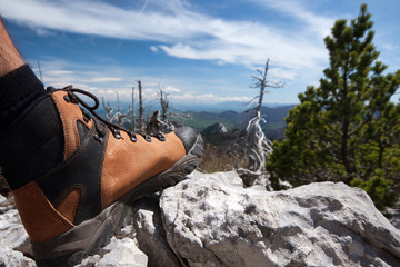 hiking boot on stone