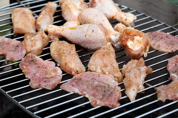 barbecue with delicious grilled meat on grill