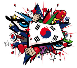 Naklejka premium Korea Południowa graffiti koreański ilustracja pop-artu