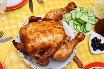 dish with the chicken with a crispy crust