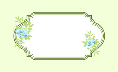 Classic hand drawn oval green frame with light blue roses