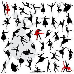 50 Silhouettes of ballerinas and dancer in movement