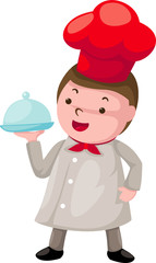 cute chef with covered plate
