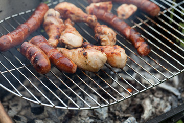 barbecue with delicious grilled meat on grill