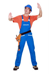 Young laborer gesturing