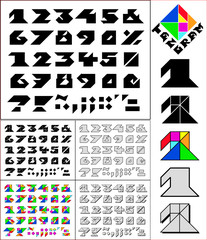 Tangram font, fixed-height alphabet, figures 0-9 & symbols