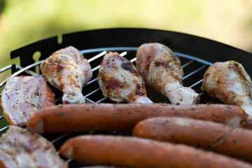 barbecue with delicious grilled meat on grill