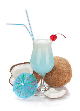 Blue Hawaii Cocktail And Coconuts