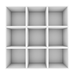 White square shelves isolated on white background.