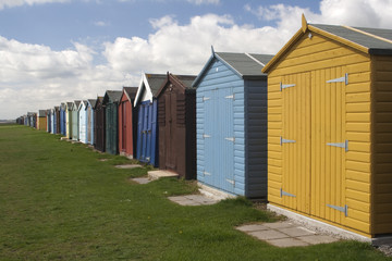 Fototapeta na wymiar Beach Huts at Dovercourt, Essex, England