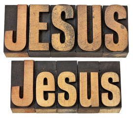 Jesus word in wood type