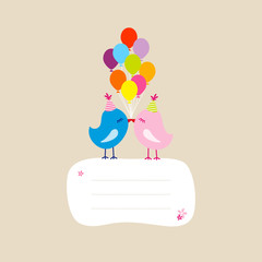 2 Birds With 9 Colored Ballons Speech Bubble