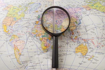 Magnifier on a world map