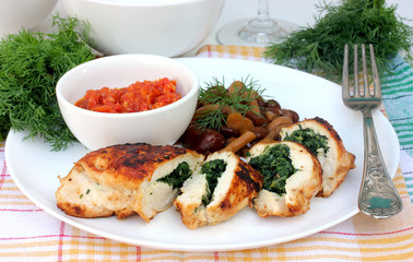 Chicken fillet stuffed with spinach for lunch