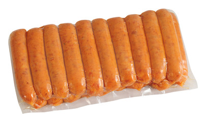 Sausage packaging. Isolated