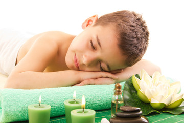 boy rests with spa