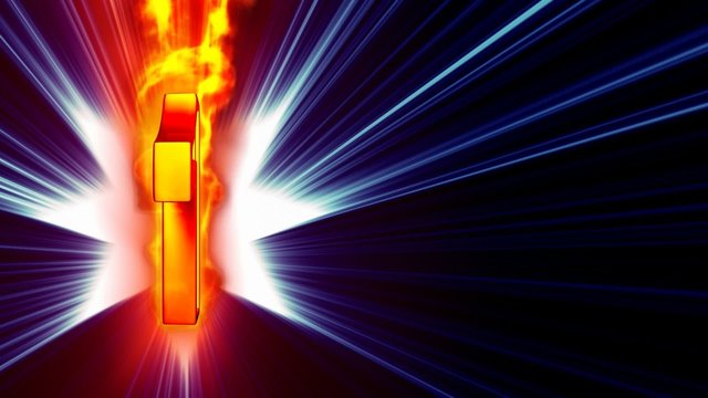 3D animation rendering of glod number one on fire