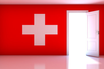 Switzerland flag on empty room © tigger11th