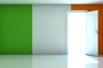 Ireland flag on empty room