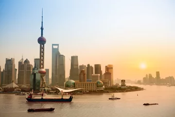 Fotobehang Shanghai shanghai skyline in de schemering