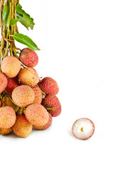 Closeup of  lychees on white background isolate