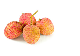 Closeup of  lychees on white background
