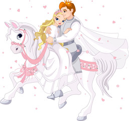 Couple romantique sur cheval blanc