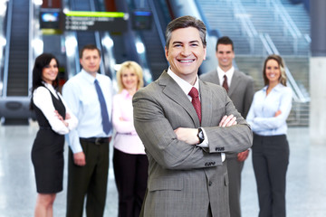 Businessman and a business people group.