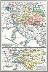 Fototapeta na wymiar Mapa Austro-Węgier z 17 c. do 19 C.