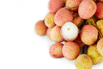 lychees macro on white background