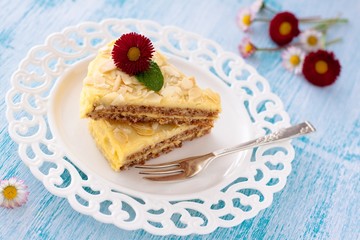 Pieces of swedish almond cake on a plate