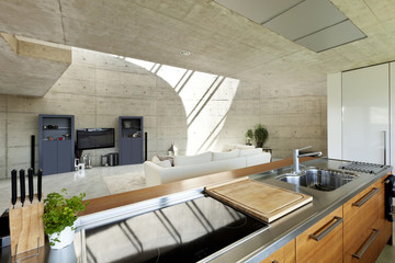 Fototapeta na wymiar beautiful modern house in cement, interior, open space