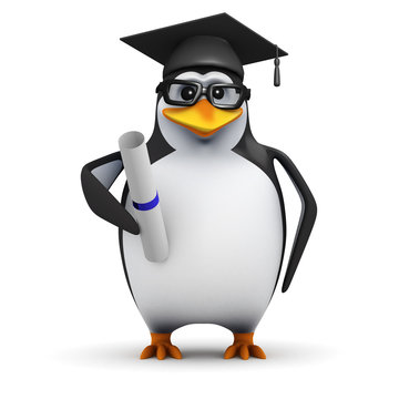 3d Penguin in glasses graduation