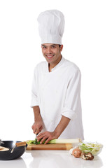 Attractive nepalese chef male, leek
