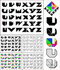 Tangram font, fixed-height alphabet, letters U,V,W,X,Y,Z, 5 styl