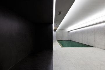 modern concrete house , indoor pool