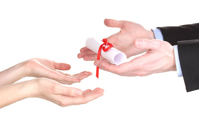 Awarding diploma isolated on white