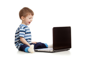 happy kid with notebook on white background