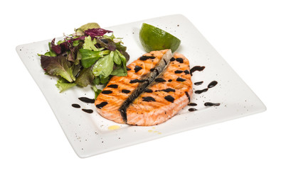 savory fish portion : roasted norwegian salmon fillet garnished