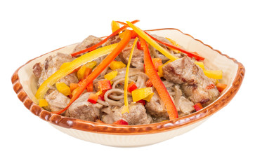 Asian style noodle with pork , spicy and yummy delicious